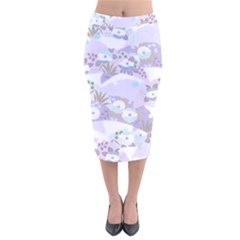 Purple Japanese Pattern Texture Violet Textile Velvet Midi Pencil Skirt by danenraven