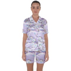 Purple Japanese Pattern Texture Violet Textile Satin Short Sleeve Pajamas Set by danenraven