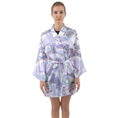 Purple Japanese Pattern Texture Violet Textile Long Sleeve Satin Kimono by danenraven