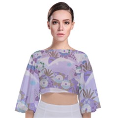 Purple Japanese Pattern Texture Violet Textile Tie Back Butterfly Sleeve Chiffon Top by danenraven