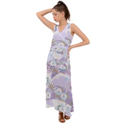 Purple Japanese Pattern Texture Violet Textile V-neck Chiffon Maxi Dress by danenraven