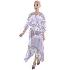 Purple Japanese Pattern Texture Violet Textile Quarter Sleeve Wrap Front Maxi Dress by danenraven