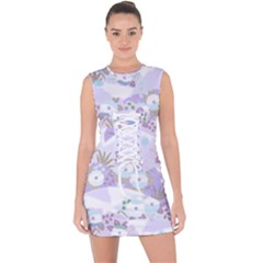 Purple Japanese Pattern Texture Violet Textile Lace Up Front Bodycon Dress by danenraven