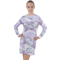 Purple Japanese Pattern Texture Violet Textile Long Sleeve Hoodie Dress by danenraven