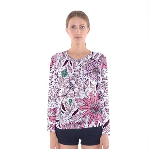 National Wind Flower Knitting Pattern Flower Symmetry Women s Long Sleeve Tee by danenraven