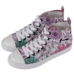 National Wind Flower Knitting Pattern Flower Symmetry Women s Mid-top Canvas Sneakers by danenraven