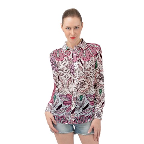 National Wind Flower Knitting Pattern Flower Symmetry Long Sleeve Chiffon Shirt by danenraven