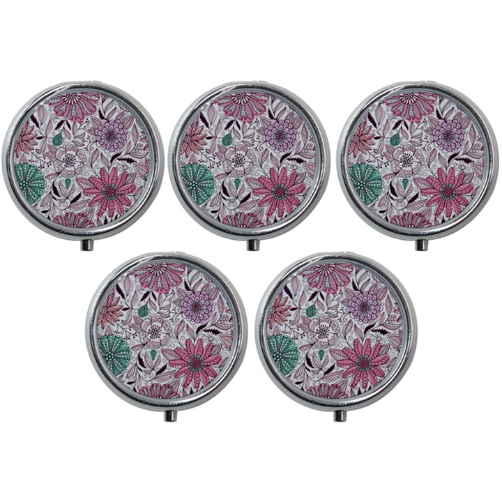 National Wind Flower Knitting Pattern Flower Symmetry Mini Round Pill Box (Pack of 5)