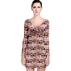 Funny Monsters Teens Collage Long Sleeve Velvet Bodycon Dress