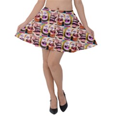 Funny Monsters Teens Collage Velvet Skater Skirt