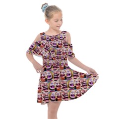 Funny Monsters Teens Collage Kids  Shoulder Cutout Chiffon Dress by dflcprintsclothing