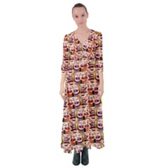 Funny Monsters Teens Collage Button Up Maxi Dress by dflcprintsclothing