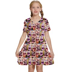 Funny Monsters Teens Collage Kids  Short Sleeve Tiered Mini Dress by dflcprintsclothing