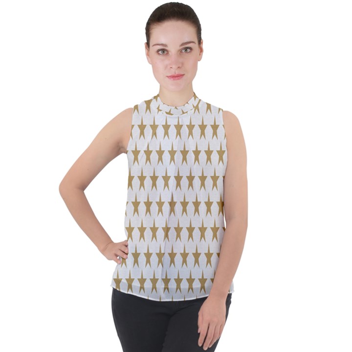 Stars-3 Mock Neck Chiffon Sleeveless Top