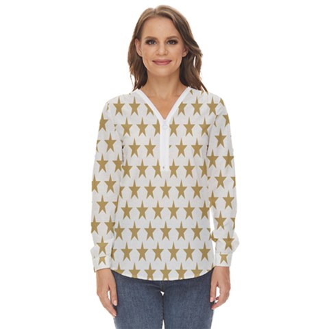 Stars-3 Zip Up Long Sleeve Blouse by nateshop