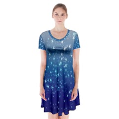 Stars-4 Short Sleeve V-neck Flare Dress by nateshop