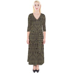 Texture-2 Quarter Sleeve Wrap Maxi Dress