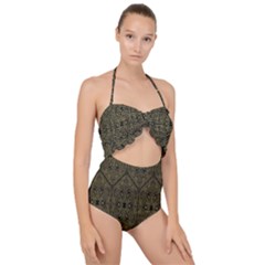 Texture-2 Scallop Top Cut Out Swimsuit by nateshop