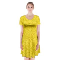 Bright Yellow Crunchy Sprinkles Short Sleeve V-neck Flare Dress by nateshop