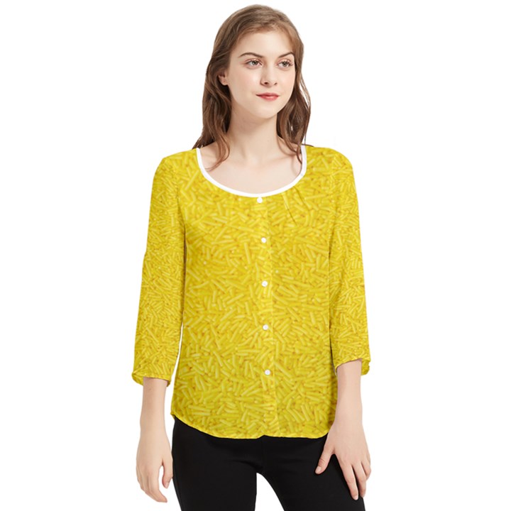 Bright Yellow Crunchy Sprinkles Chiffon Quarter Sleeve Blouse