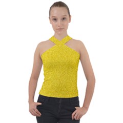 Bright Yellow Crunchy Sprinkles Cross Neck Velour Top by nateshop