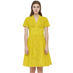 Bright Yellow Crunchy Sprinkles Short Sleeve Waist Detail Dress by nateshop