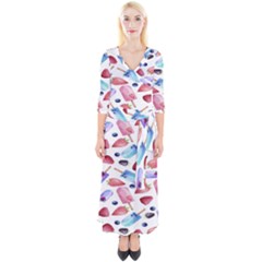 Ice Cream - Stowbery Quarter Sleeve Wrap Maxi Dress by nateshop