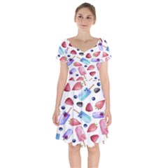 Ice Cream - Stowbery Short Sleeve Bardot Dress by nateshop