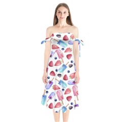 Ice Cream - Stowbery Shoulder Tie Bardot Midi Dress by nateshop