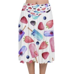 Ice Cream - Stowbery Velvet Flared Midi Skirt by nateshop