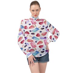 Ice Cream - Stowbery High Neck Long Sleeve Chiffon Top by nateshop