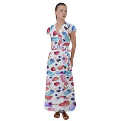 Ice Cream - Stowbery Flutter Sleeve Maxi Dress by nateshop