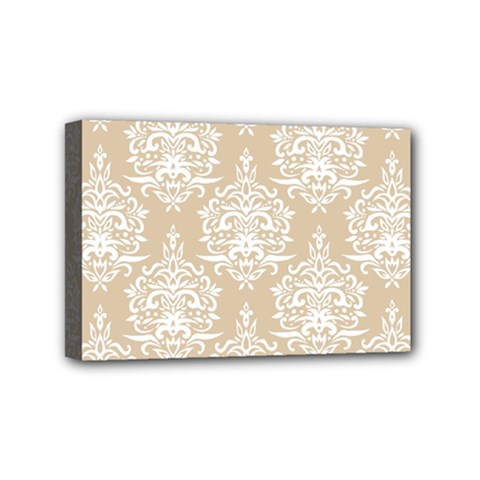 Clean Brown And White Ornament Damask Vintage Mini Canvas 6  X 4  (stretched) by ConteMonfrey