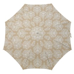 Clean Brown And White Ornament Damask Vintage Straight Umbrellas by ConteMonfrey