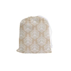 Clean Brown And White Ornament Damask Vintage Drawstring Pouch (medium) by ConteMonfrey