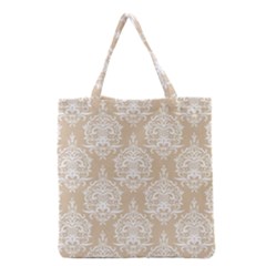 Clean Brown And White Ornament Damask Vintage Grocery Tote Bag by ConteMonfrey