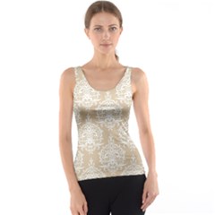 Clean Brown And White Ornament Damask Vintage Tank Top by ConteMonfrey