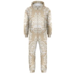 Clean Brown And White Ornament Damask Vintage Hooded Jumpsuit (men) by ConteMonfrey