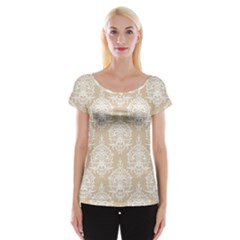 Clean Brown And White Ornament Damask Vintage Cap Sleeve Top by ConteMonfrey