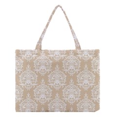 Clean Brown And White Ornament Damask Vintage Medium Tote Bag by ConteMonfrey