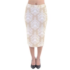 Clean Brown And White Ornament Damask Vintage Velvet Midi Pencil Skirt by ConteMonfrey