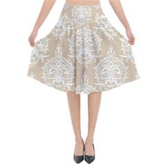 Clean Brown And White Ornament Damask Vintage Flared Midi Skirt by ConteMonfrey