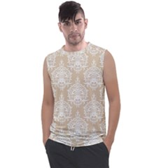 Clean Brown And White Ornament Damask Vintage Men s Regular Tank Top by ConteMonfrey