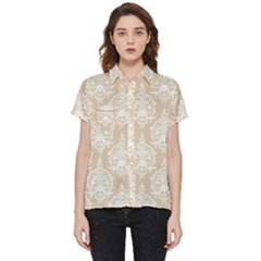 Clean Brown And White Ornament Damask Vintage Short Sleeve Pocket Shirt by ConteMonfrey