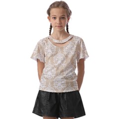 Clean Brown And White Ornament Damask Vintage Kids  Front Cut Tee by ConteMonfrey