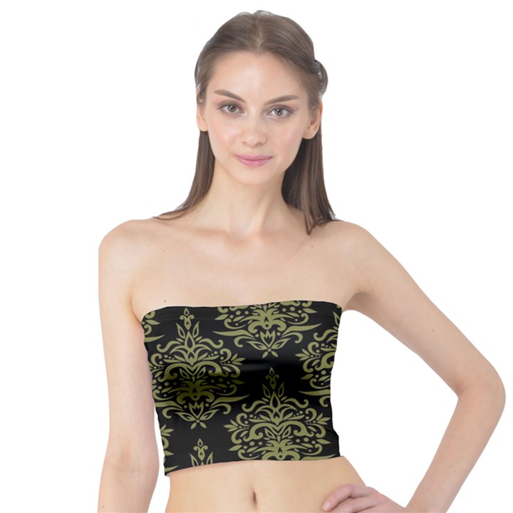 Black And Green Ornament Damask Vintage Tube Top