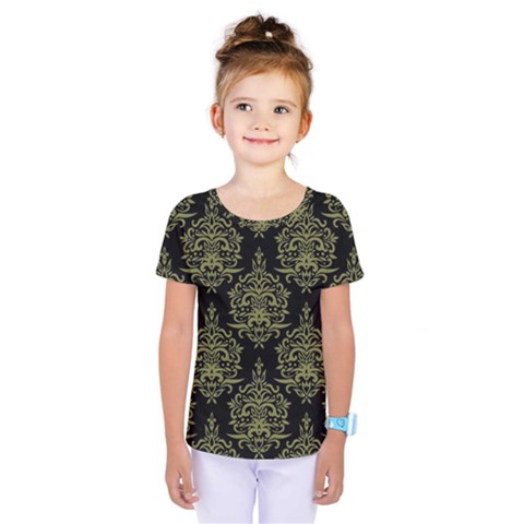 Black And Green Ornament Damask Vintage Kids  One Piece Tee by ConteMonfrey