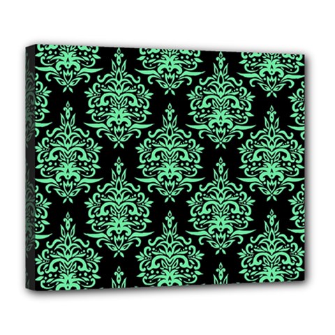 Black And Neon Ornament Damask Vintage Deluxe Canvas 24  X 20  (stretched) by ConteMonfrey