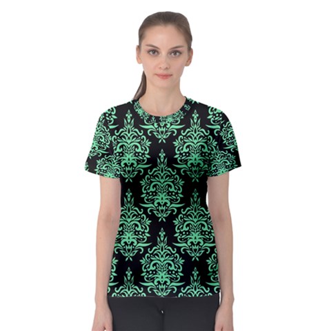 Black And Neon Ornament Damask Vintage Women s Sport Mesh Tee by ConteMonfrey