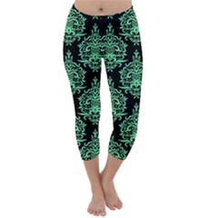 Black And Neon Ornament Damask Vintage Capri Winter Leggings  by ConteMonfrey